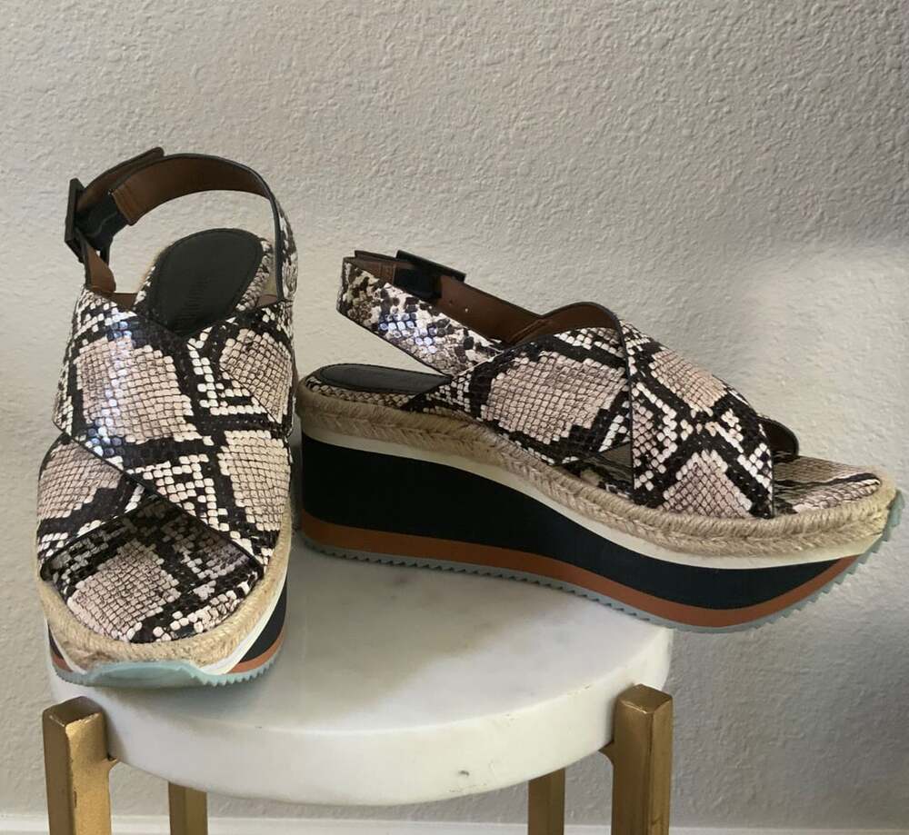 Enzo Angiolini Snake Print Platform Wedge Sandals Size 8